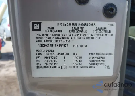 2006 Chevrolet Silverado 1500 Lt1 из США, поврежденный, VIN 1GCEK19B16Z195525